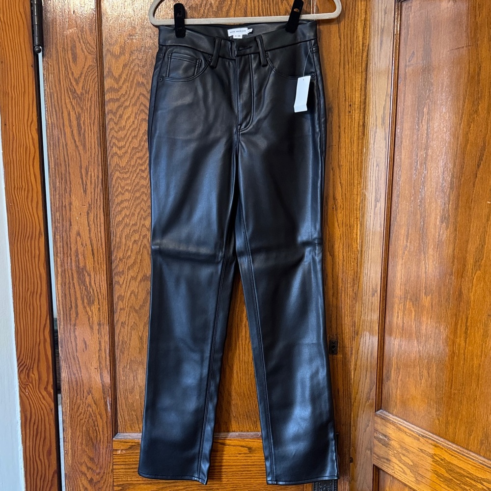Good American Jet Black Faux Leather Trousers